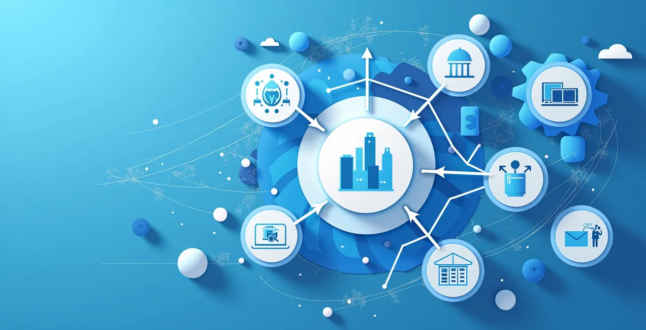 Infographie complexe montrant les flux financiers d'un grand festival montréalais avec des icônes représentant les subventions publiques, sponsoring privé, billetterie et retombées économiques locales