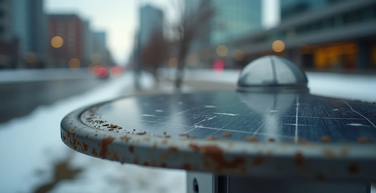 Station BIXI alimentée par énergie solaire avec détails techniques visibles