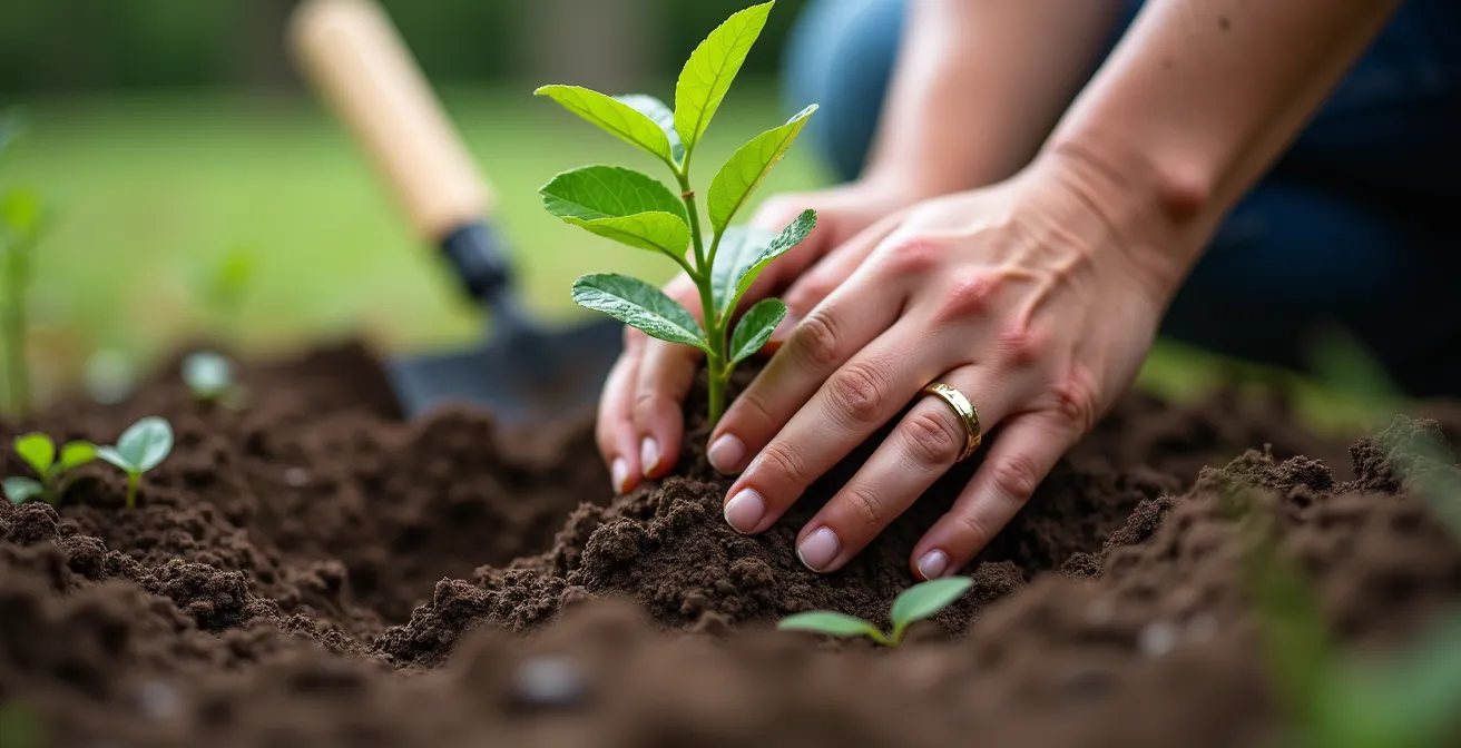 Groupe de citoyens montréalais de différents âges plantant des arbres et aménageant un espace vert communautaire