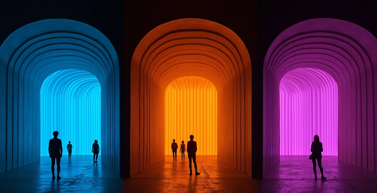 Vue comparative montrant l'intérieur caractéristique de trois grandes salles de concert montréalaises avec leurs architectures distinctes