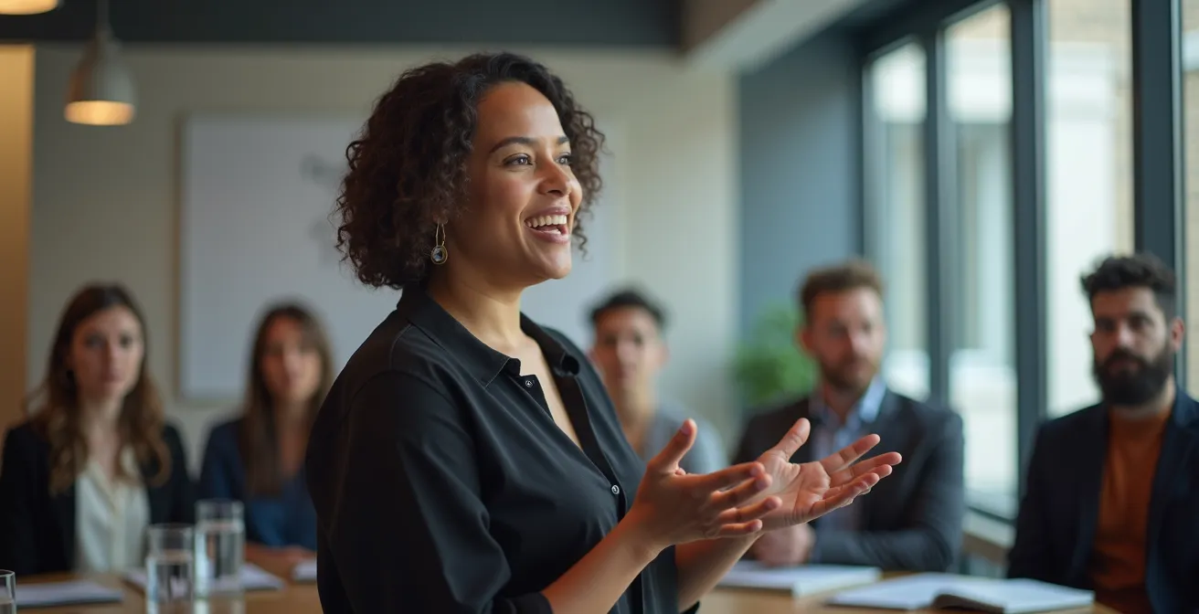 Entrepreneur présentant son projet devant un comité de sélection dans un incubateur montréalais