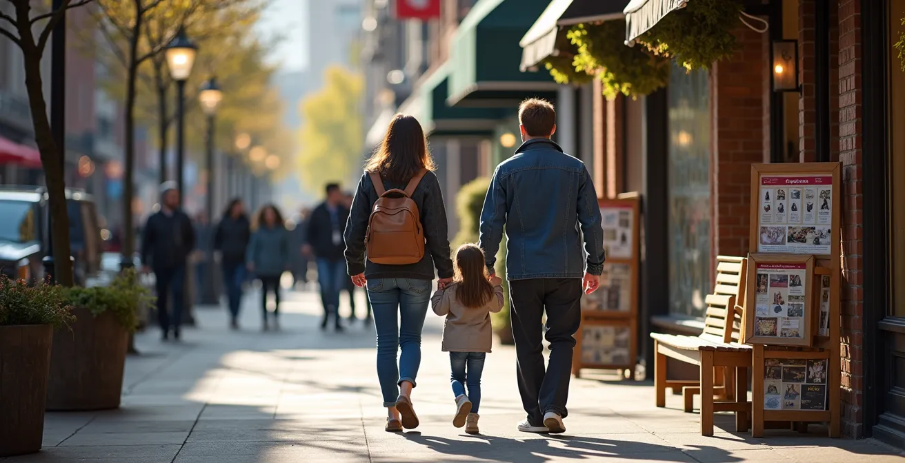 Perspective atmosphérique de la rue Wellington à Verdun avec ses boutiques familiales et terrasses animées